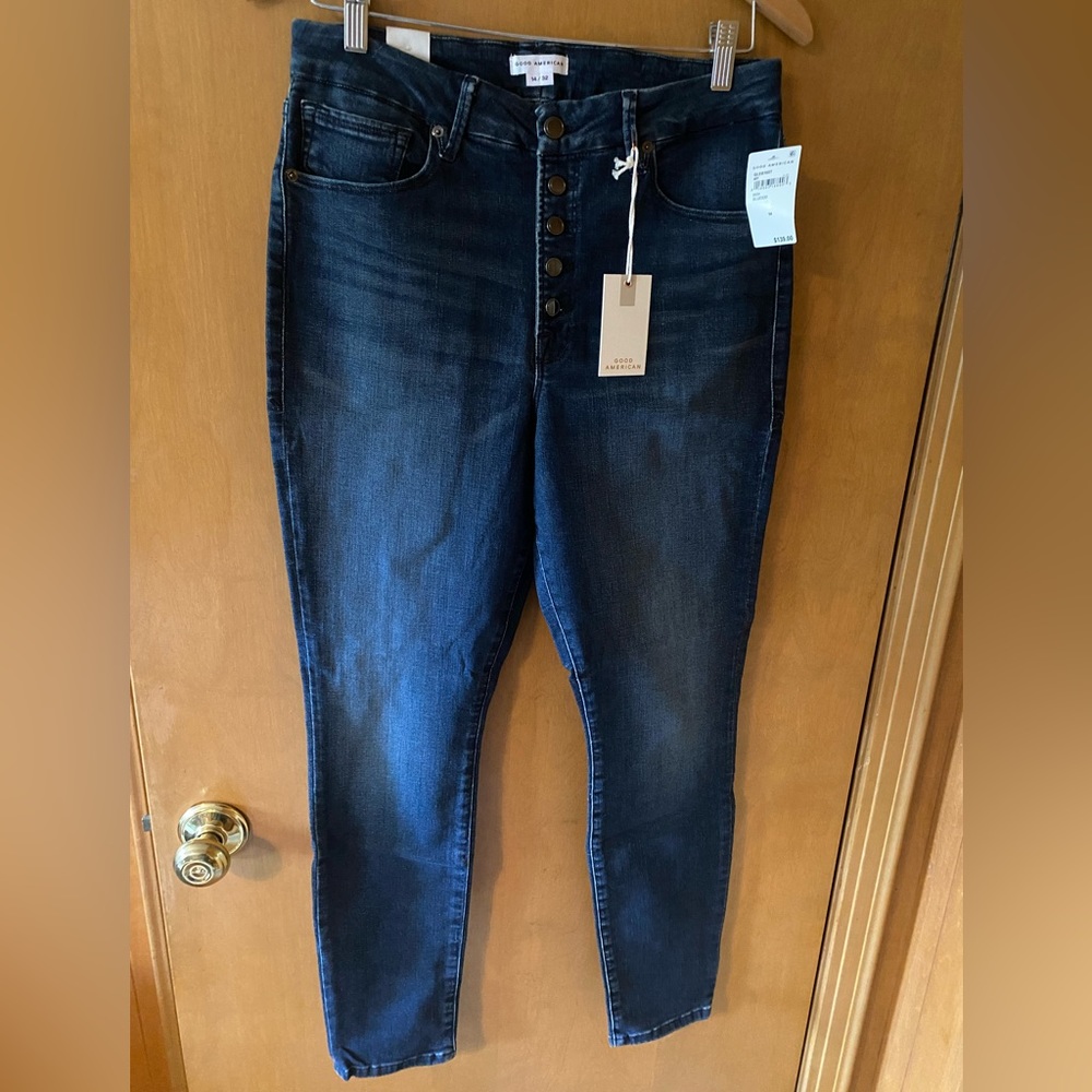 Good American Good Leg Skinny Denim Jeans Button Fly NWT Size 14 / 32